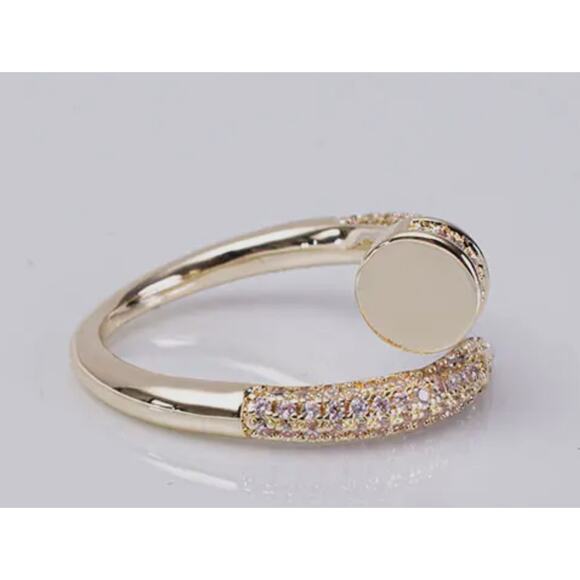 Gold & Crystal Pave Nail Ring Size 6 - Picture 4 of 4